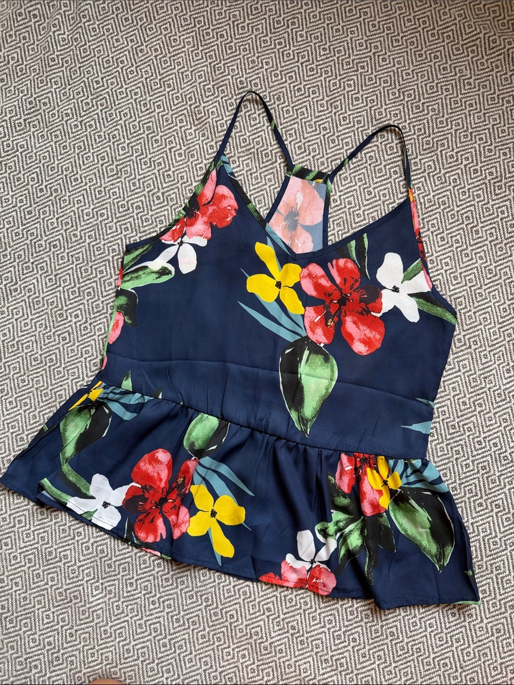 SHEIN Navy Floral Racerback Cami with Bright Blooms